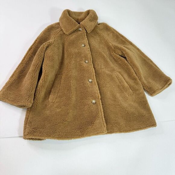 Gap Coat Womens XL Brown Solid Long-Sleeve Button Sherpa Pointed Collar Grandma - Picture 1 of 9